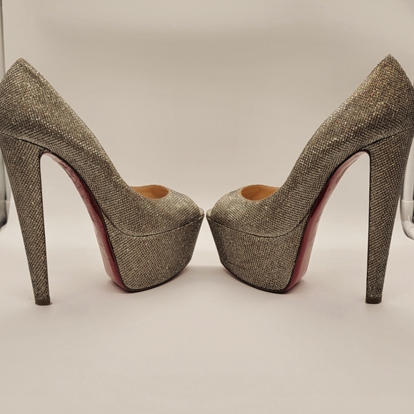Christian Louboutin Metallic Glitter Lady Peep Pumps Ultra high heels Size 38.5 - Picture 4 of 13